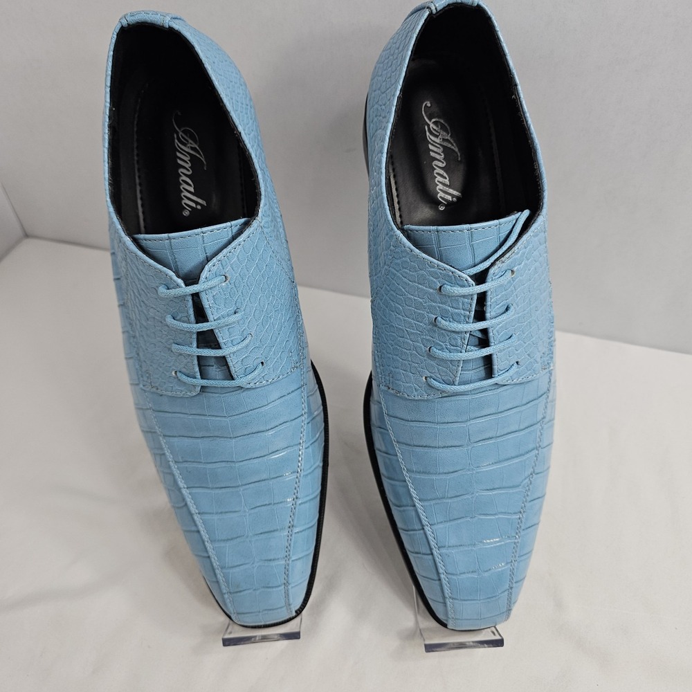 Amali Harvey Men's Dress Robin-Egg Crocodile Print Exotic Texture Lace Up Oxford
